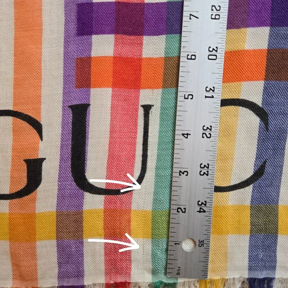 Gucci Multicolor Stripe Check Wool Shawl/Scarf - Picture 8 of 16